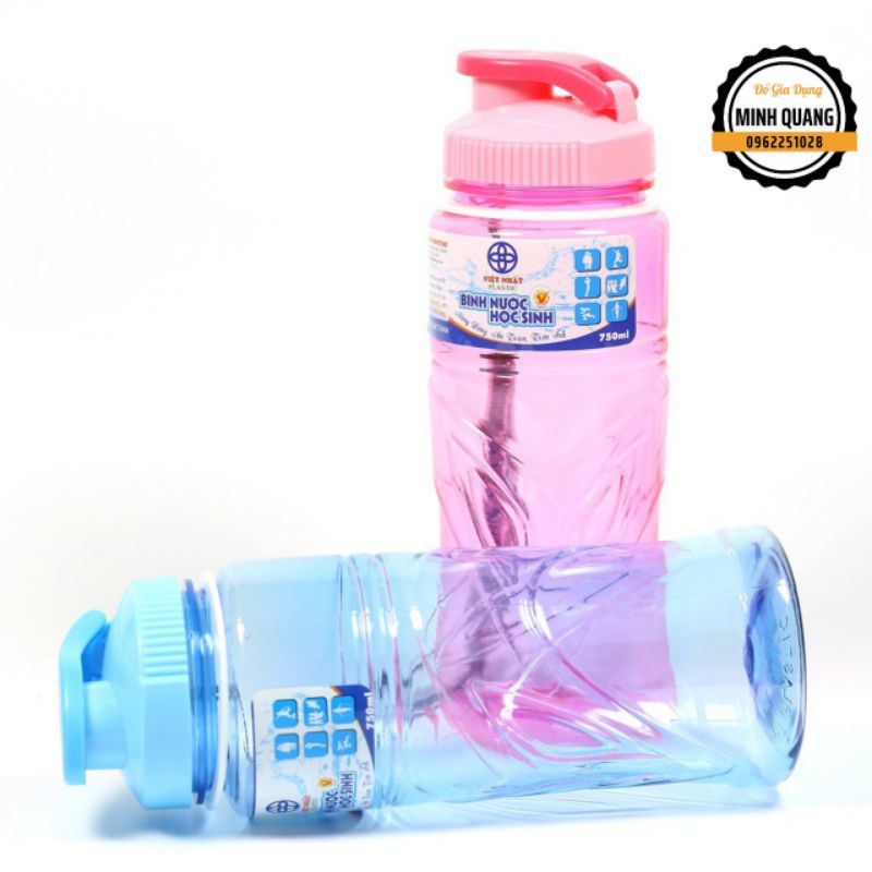Bình Nước Học Sinh, Bình Nước Thể Thao 500ml,750ml,900ml Nhựa Việt Nhật Cao Cấp Có Quai Dù Treo