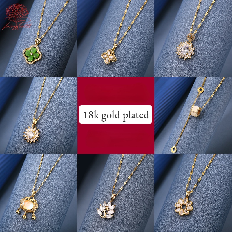 Vòng cổ Thép Titan Mạ Vàng 18K Đính Kim Cương Thời Trang Cho Nữ