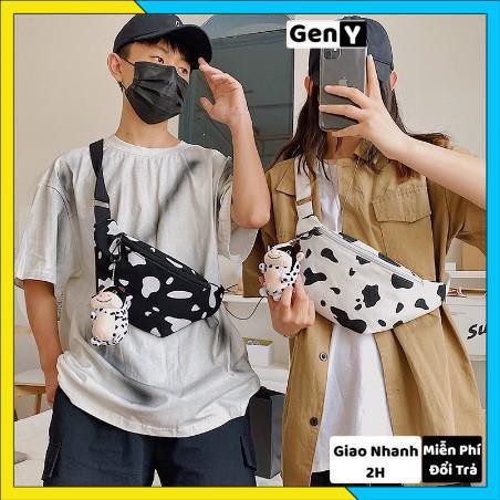 Túi Túi Bao Tử Đeo Chéo Họa Tiết Bò Sữa Dễ Thương Phong Cách Hàn Quốc Chất Da Quảng Châu Siêu Mềm