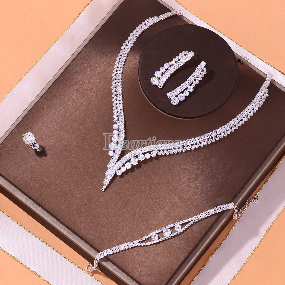 Bộ Trang Sức Vòng cổ Bông Tai Vòng Tay Đính Kim Cương Giả Thời Trang Đơn Giản Dành Cho Cô Dâu