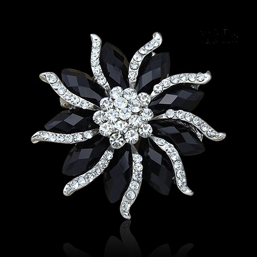 Cài Áo Hình Bông Hoa Đính Đá Màu Đen Thời Trang Cho Nữ