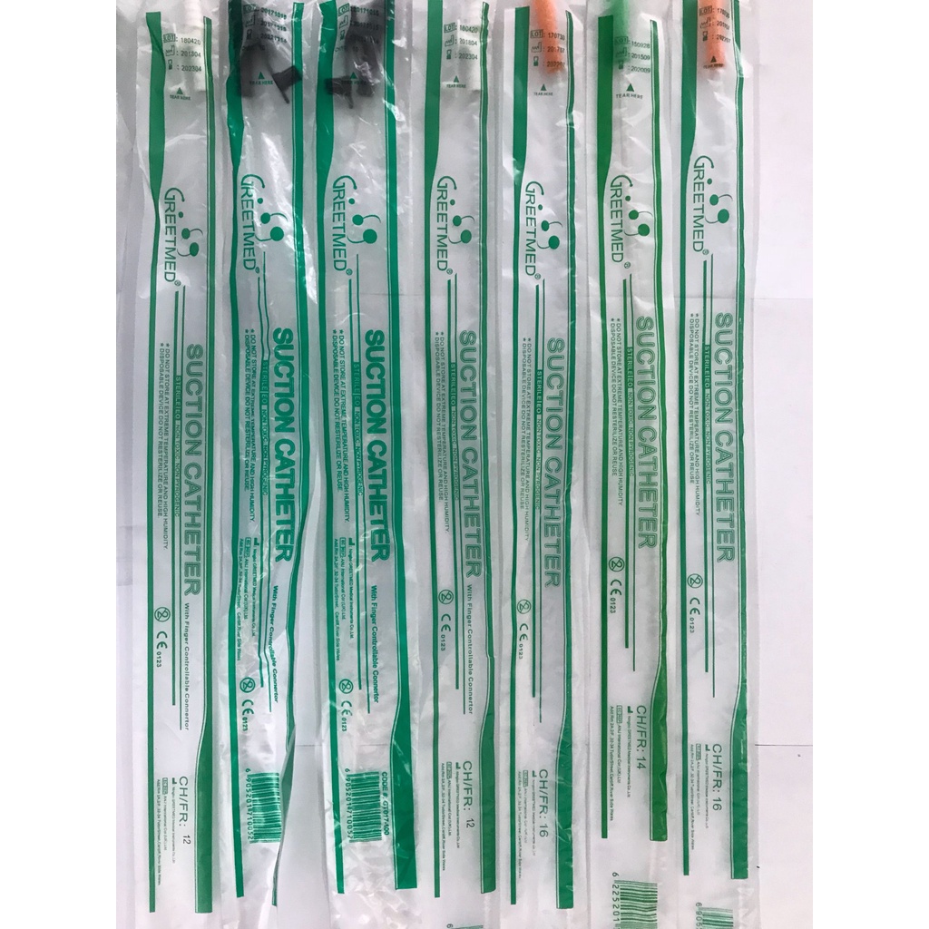 Dây hút đàm, dây hút nhớt Greetmed size 8, 10, 12, 14, 16, 18. SUCTION CATHETER.