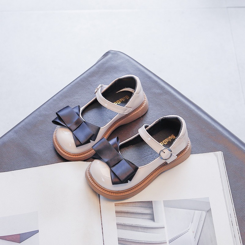 Giày Búp Bê Da Bóng Mềm Đính Nơ Phong Cách Hàn Quốc Cho Bé Gái 1-5 Tuổi M002