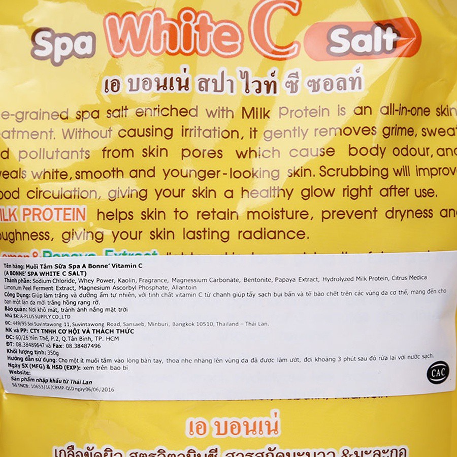 Muối Tắm A BONNÉ Spa White C Salt Vitamin C Papaya and Lemon Scrub sáng da, giảm mụn lưng 350G