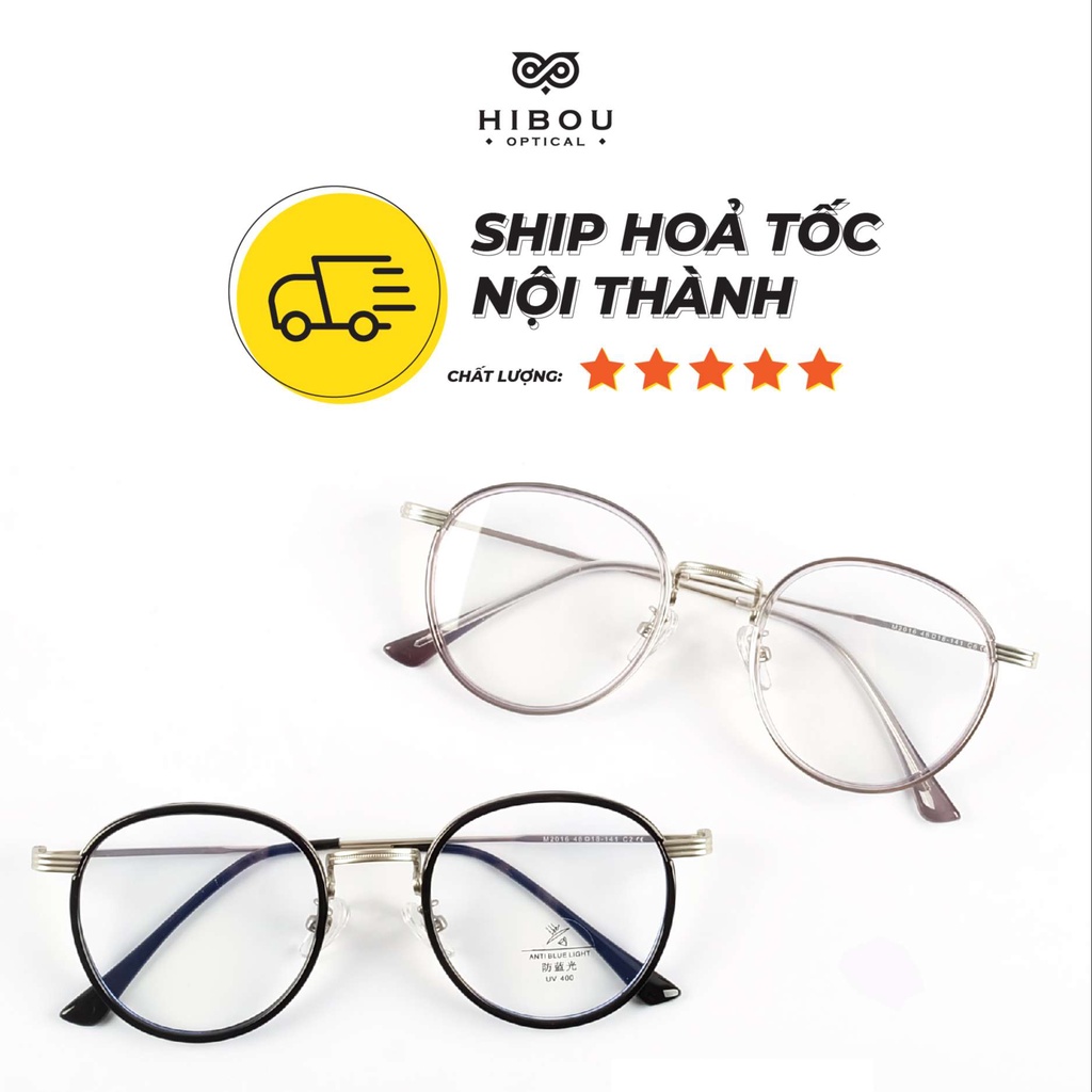 Gọng kính cận nam nữ GT2016 Hibou Optical mắt tròn khung kim loại viền nhựa độc đáo - Chuyên lắp mắt cận nặng viễn cao đ