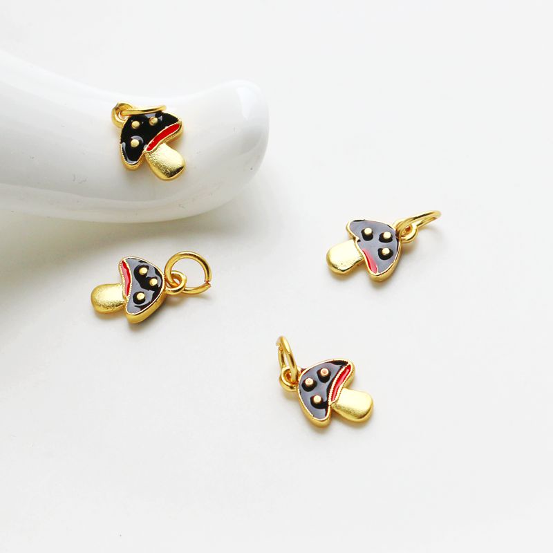 Mặt Trang Sức Hình Nấm Nhỏ Màu Vàng Đồng 14k diy Mặt Trang Sức
