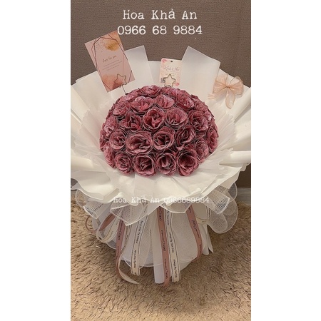 [Tặng vương miện] Hoa nhũ bó 50 bông siêu to, viết chữ theo yêu cầu. Có Nowship nội thành. Hoa sinh nhật, kỷ niệm