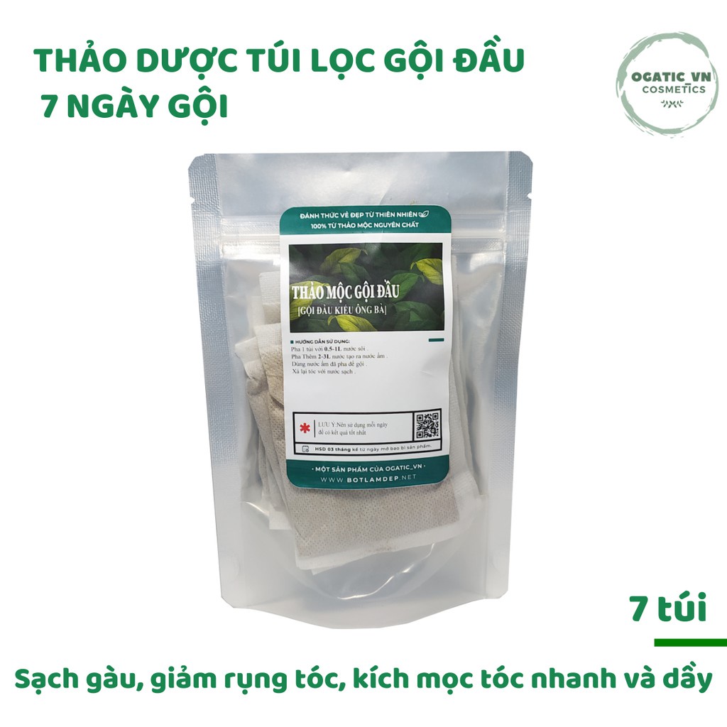 Thảo dược Gội đầu túi lọc (7 ngày gội ) Bồ kết, chanh rừng, sả, cỏ mần trầu - Sạch gàu, Hết rụng tóc, nấm ngứa da đầu