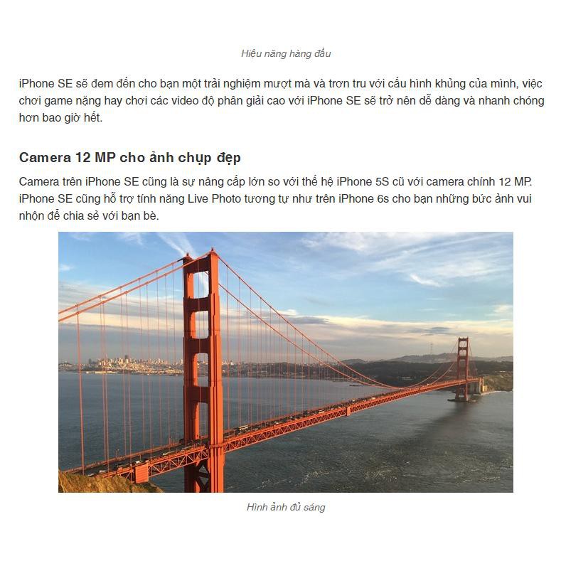 Điện thoại iPhone SE 16 - 32- 64G Bản quốc tế Chipset Apple A9 2 nhân Tốc độ CPU 1.8 GHz RAM 2 G Full HD | BigBuy360 - bigbuy360.vn