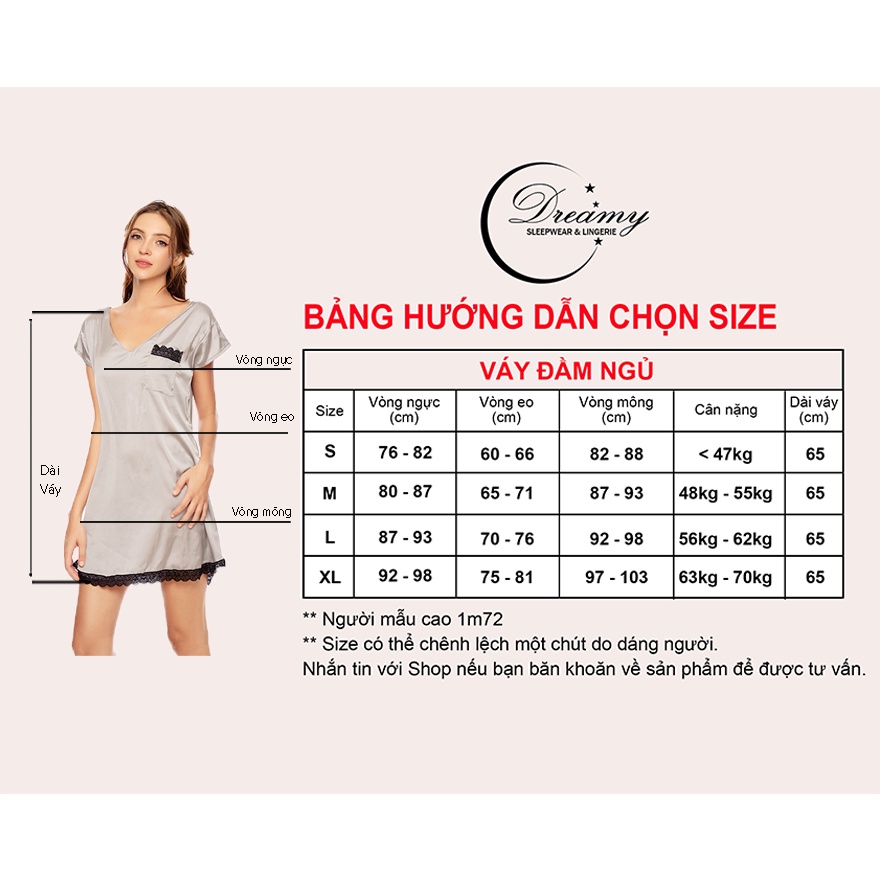 Đầm ngủ nữ dáng suông cổ tim tay ngắn trẻ trung Dreamy VS16