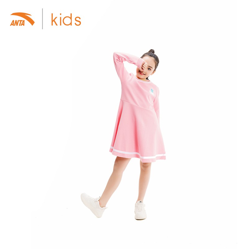 Váy liền dài tay bé gái Anta Kids 362017382-2, chất nỉ mỏng, mềm mịn