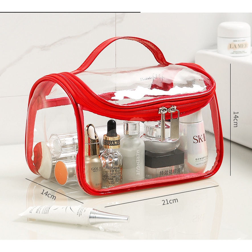 Túi Đựng Mỹ Phẩm Trong Suốt Chống Thấm Nước Chia Ngăn Khô Ướt Tiện Dụng