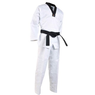 VÕ PHỤC TAEKWONDO CỔ ĐEN VẢI SỌC CAO CẤP BLACK EAGLE