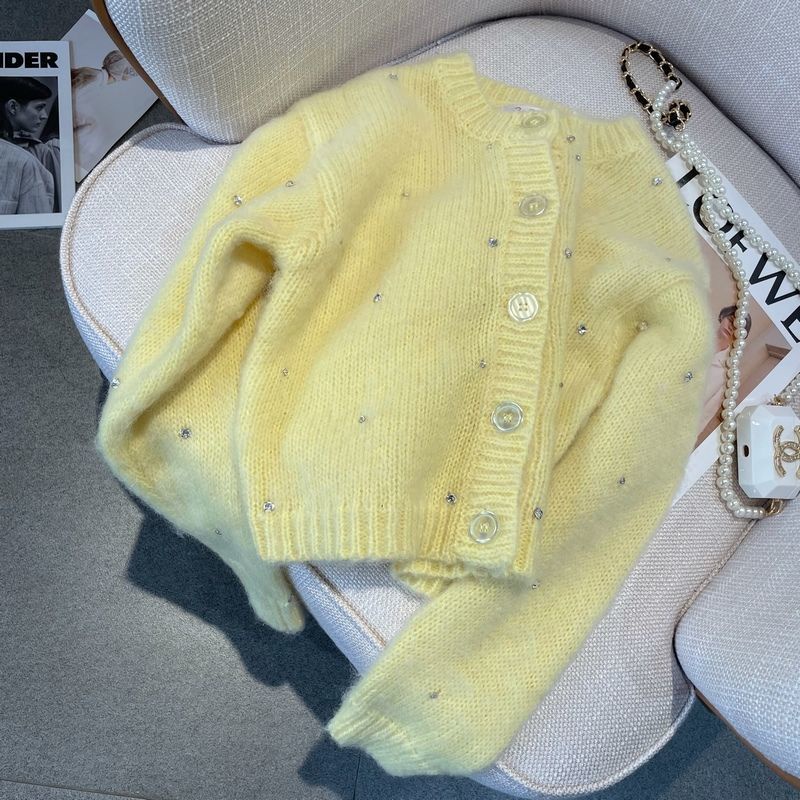 Áo Cardigan Dệt Kim Màu Vàng Ngọt Ngào Cho Nữ  tao bao