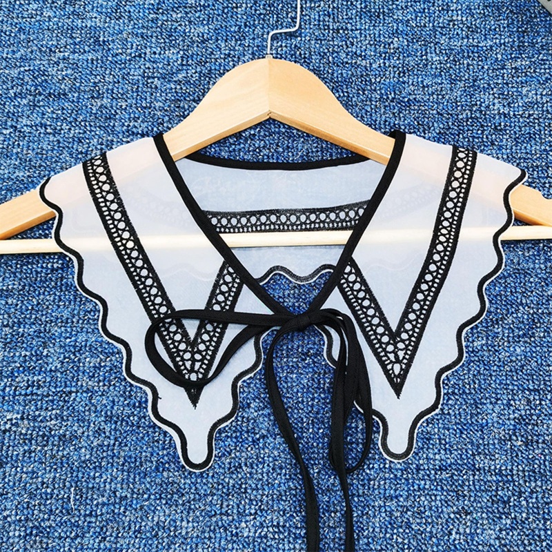 Khăn Choàng Cổ Vải Organza Giả Họa Tiết Hình Học Thêu Họa Tiết Màu Trắng Đen Cho Nữ