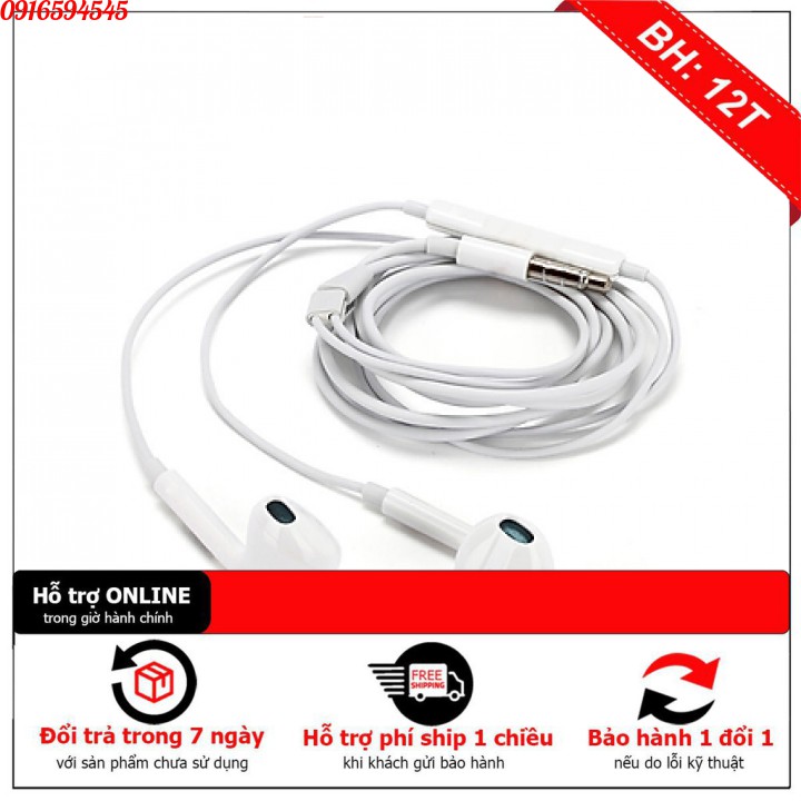 Tai nghe có dây ⚡ FREESHIP ⚡ Tai nghe nhét tai màu trắng, chuẩn zin, Bảo Hành 12 Tháng