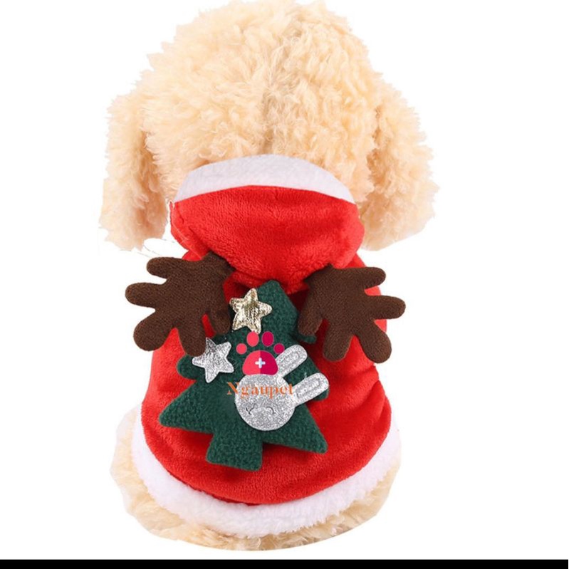 Áo NOEL cho chó mèo thú cưng chất nỉ Nhung - Bộ Quần Áo cho chó giáng sinh Merry Christmas có mũ trùm đầu đẹp - QANOEL22
