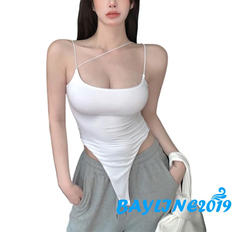 Bay-female Bộ Áo Liền Quần Hai Dây Màu Trơn Hai Dây Cắt Thấp Mùa Hè Màu Trắng / Đen / Xanh Dương