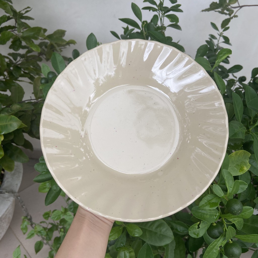 dĩa tròn bèo sâu 20 x 3.4 cm nâu kem GIÁ RẺ nhựa melamine phíp - Dish plate NT-Dia88