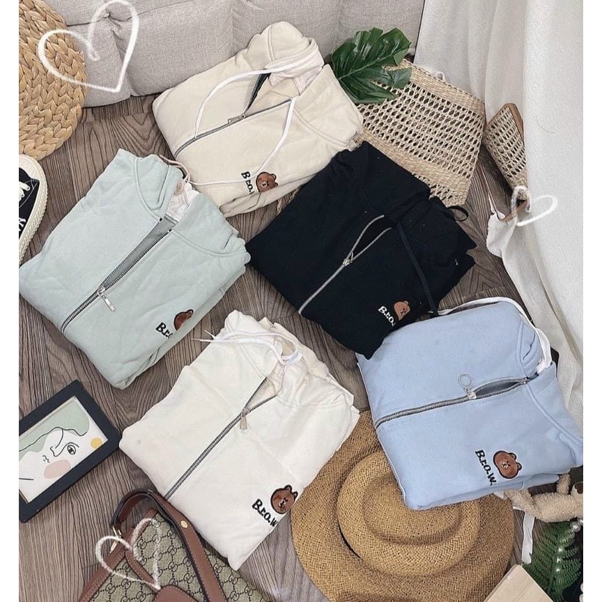 Áo khoác hoodie nam nữ Aqua2ma Áo khoác zipper form rộng Unisex thêu gấu chất nỉ ngoại 2 lớp dày dặn | BigBuy360 - bigbuy360.vn