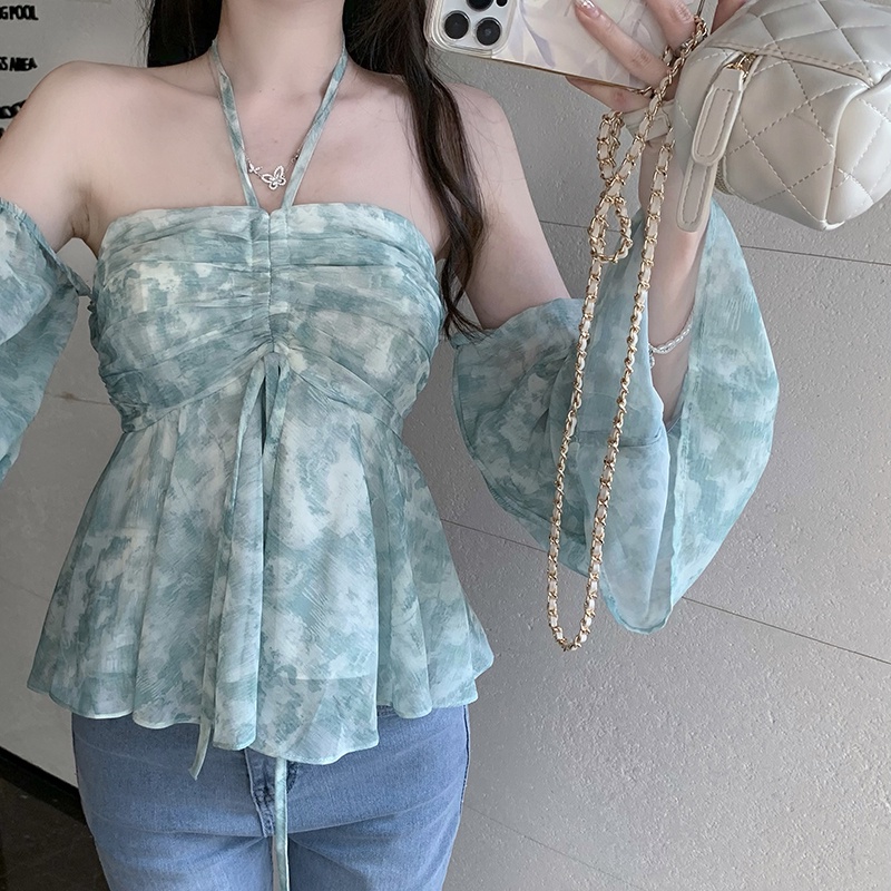 Áo Chiffon Tay Ngắn Trễ Vai Thời Trang Dành Cho Nữ