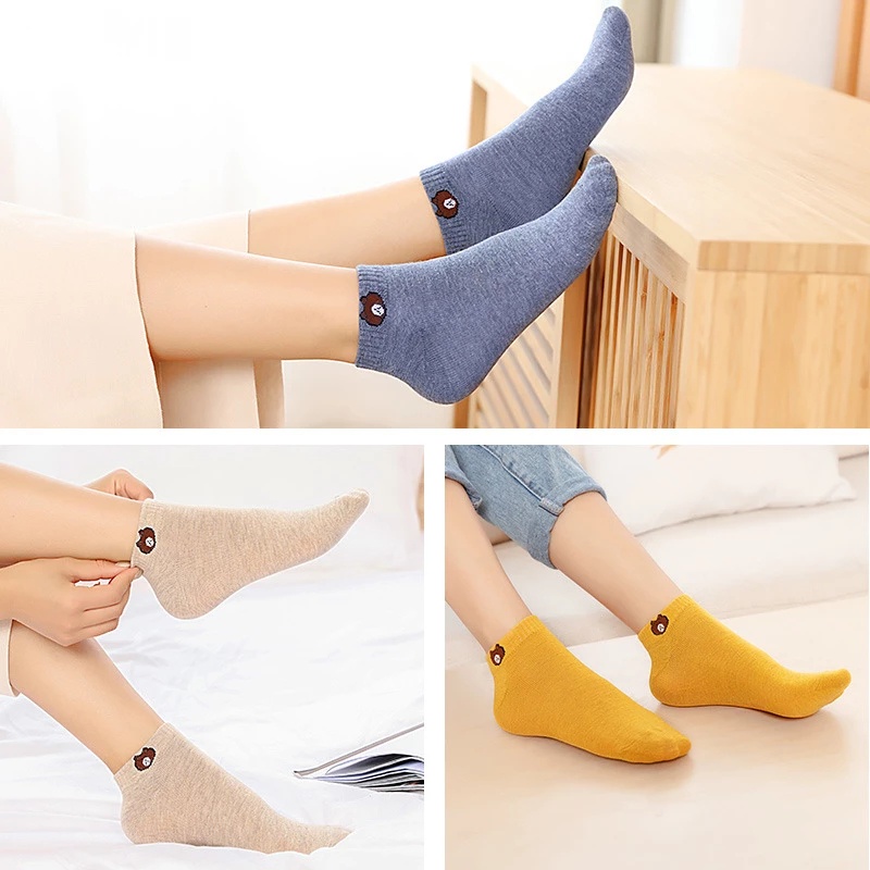 Set 10 đôi vớ cotton thoáng khí in hình gấu dễ thương