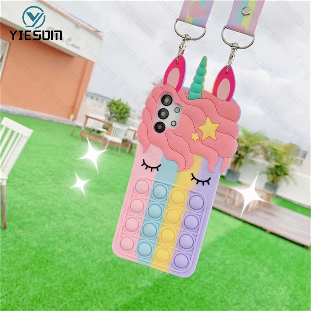 Ốp Điện Thoại Hình Kỳ Lân Cầu Vồng Gắn Dây Đeo Cho Samsung Galaxy A01 A02 A02S A11 A12 A21S A31 A51 A71 A32 A52 A72 A70 A20