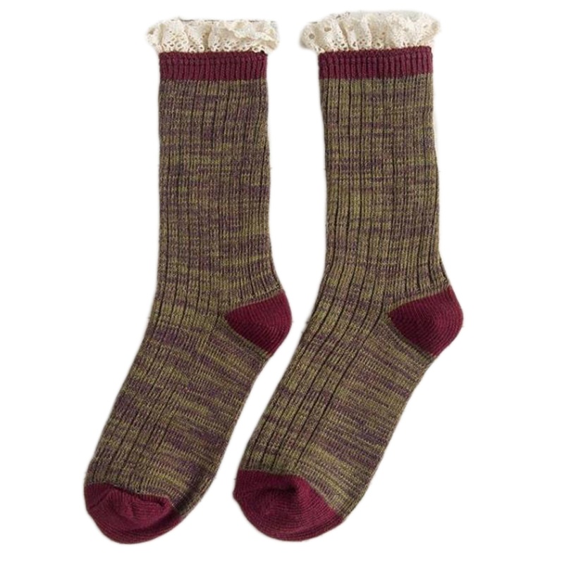 Tất Ống Lửng Phối Ren Ấm Áp Theo Phong Cách Thu Đông Nhật Bản Dành Cho Nữ