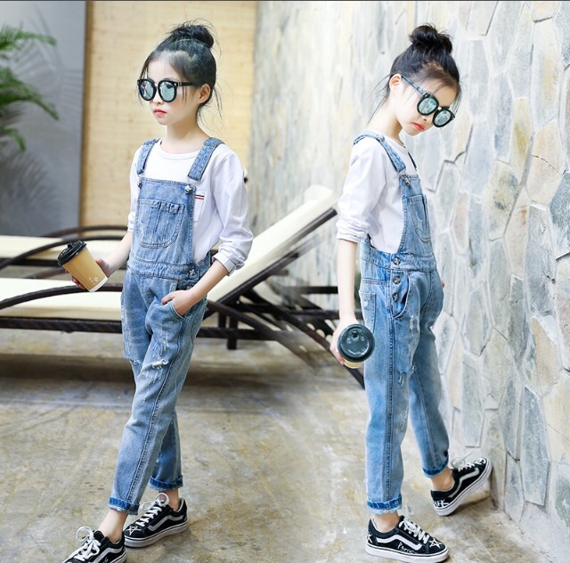 Quần yếm jean bé gái 4-14 tuổi TQ01