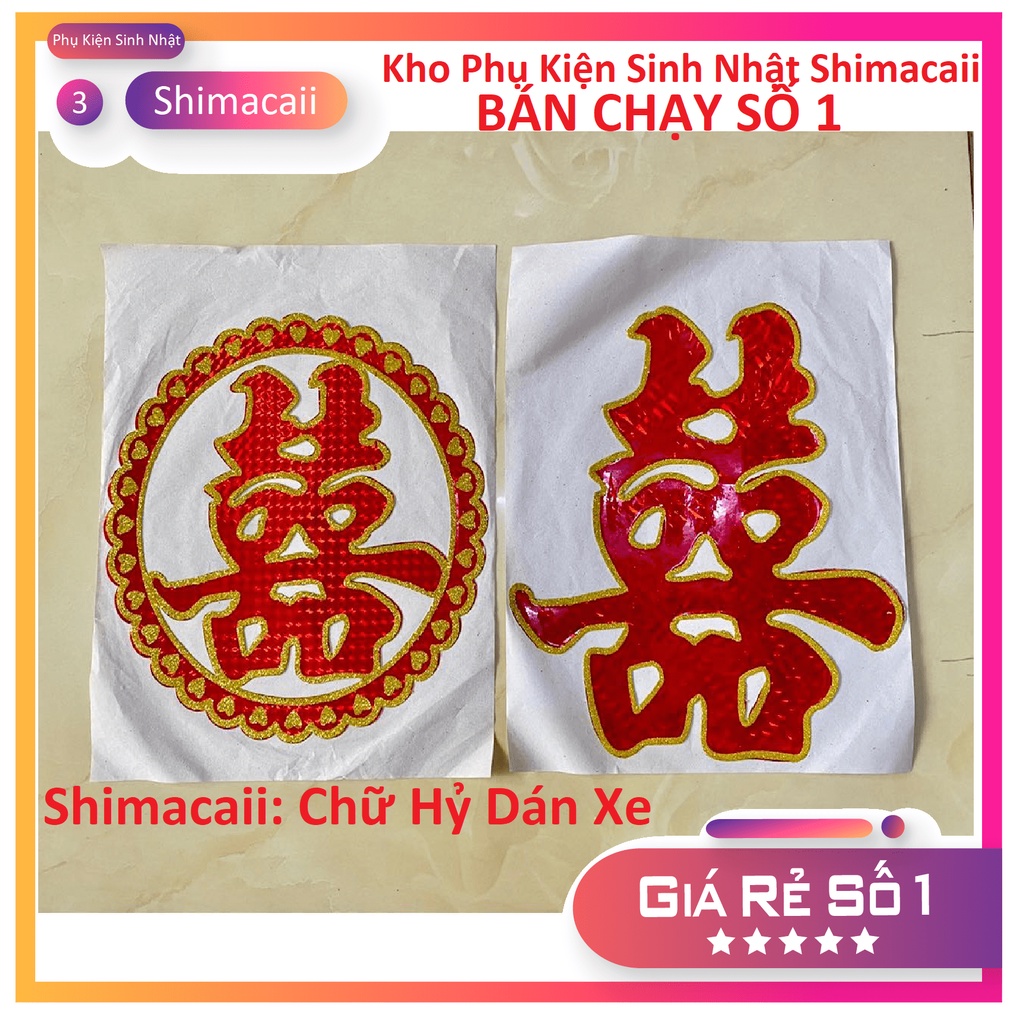 Decal Chữ Song Hỷ Dán Trầu Cau, Dán Trái Cây, Dán Xe Đám Cưới