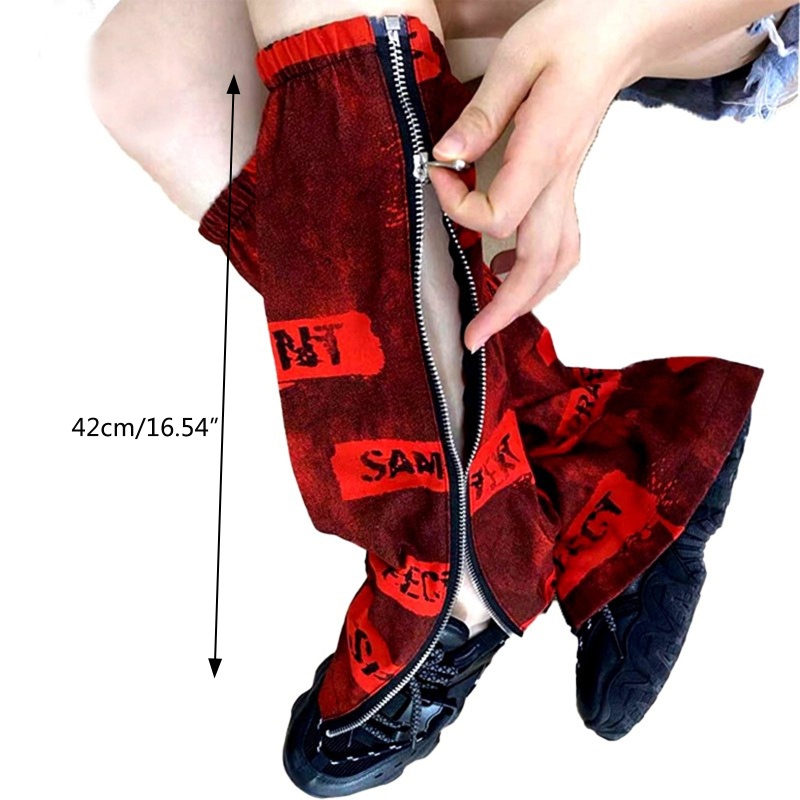 Xiangbao Vỏ Bọc Chân Loe In Chữ Goth Punk Hip Hop Harajuku Nhật Bản Màu Đỏ Giữ Ấm Có Khóa Kéo Bên Hông Cho Nữ