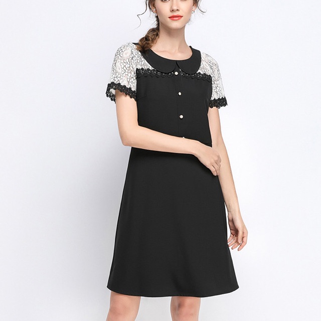Đầm suông big size cổ lá sen tay phối ren size lớn 85-100kg