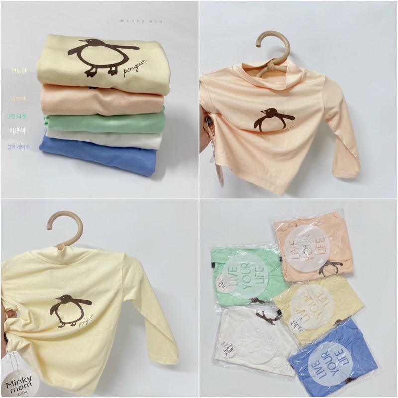 Áo Giữ Nhiệt Cho Bé Trai Bé gái Minkymom cổ 3 phân phong cách Korea Cho Bé 1 Đến 5 Tuổi