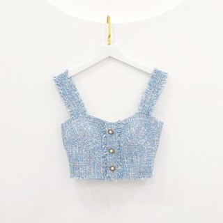 JUBIN STUDIO | Áo Croptop 2 Dây Bảng Lớn Vải Tweed Hiện Đại (Shellie Top)