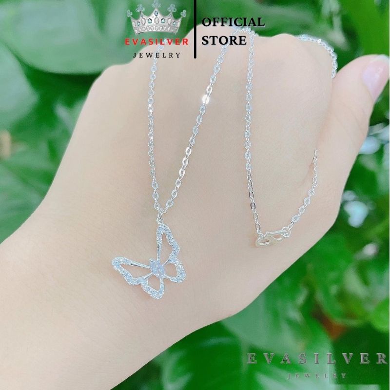 Dây chuyền bạc nữ Evasilver hình móc treo cánh bướm, Chuẩn vòng cổ chất liệu bạc ta sáng bóng