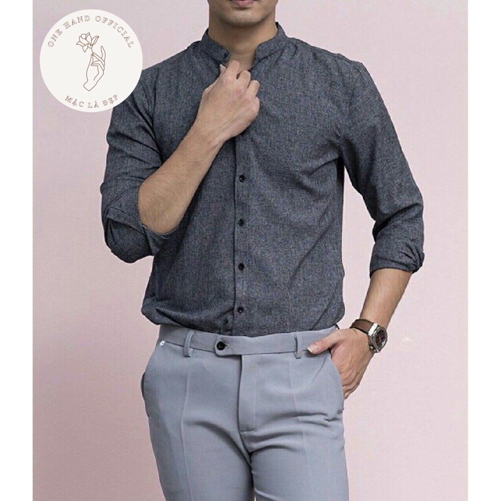 [Hàng VNXK] Áo Sơ Mi Nam Cổ Tàu - Áo Sơ Mi Nam Đẹp - Phong Cách Lịch Lãm - Không Nhăn - Xám Tiêu. P78 | BigBuy360 - bigbuy360.vn