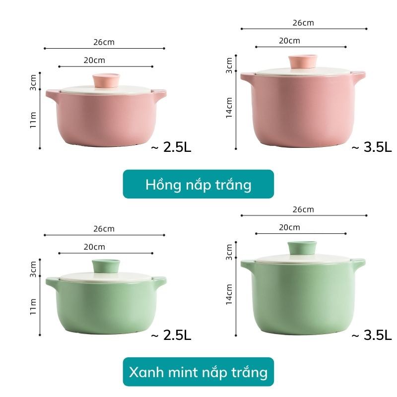 Nồi sứ - nồi kho cá hầm xương ninh cháo bằng sứ tráng men tông màu matte phong cách hàn quốc cực yêu