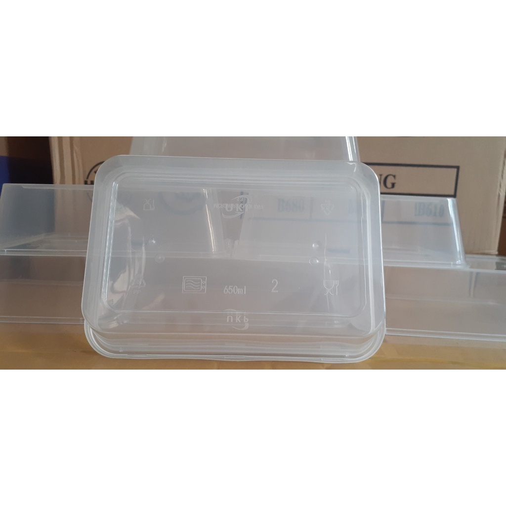 Hộp nhựa đựng thực phẩm chữ nhật 650ml 1 lốc 50 cái kèm nắp