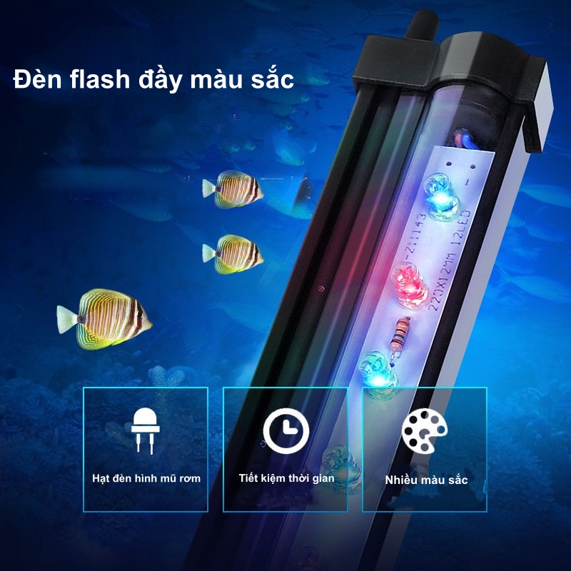 Đèn led bể cá, ĐÈN CHÌM ĐỔI MÀU tự động có thanh sủi LOẠI LỚN có vòi cắm oxi hiệu ứng đổi màu đẹp cho hồ cá cảnh