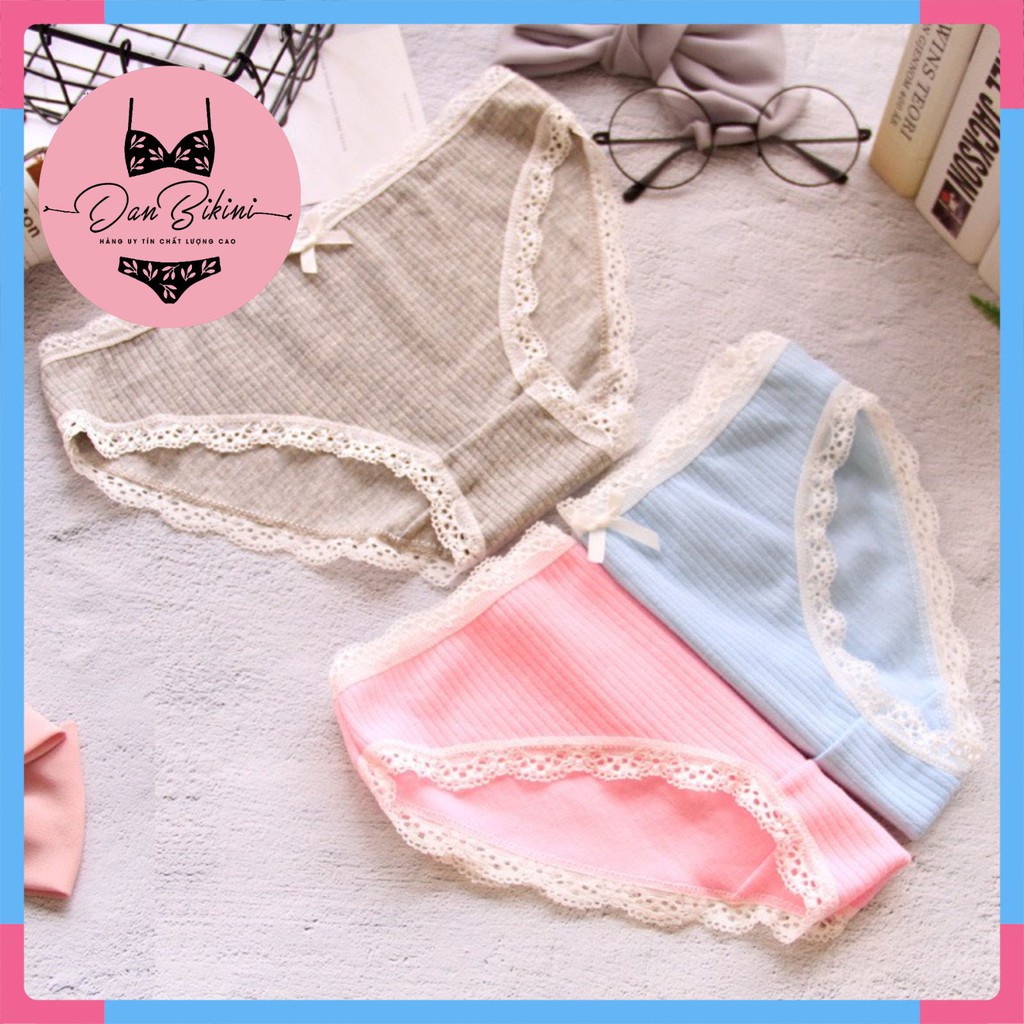 Quần Lót Nữ - Quần Lót Nữ Cotton thun gân tăm viền ren mềm mại tôn dáng gợi cảm co giãn DAN STORE MÃ 0756
