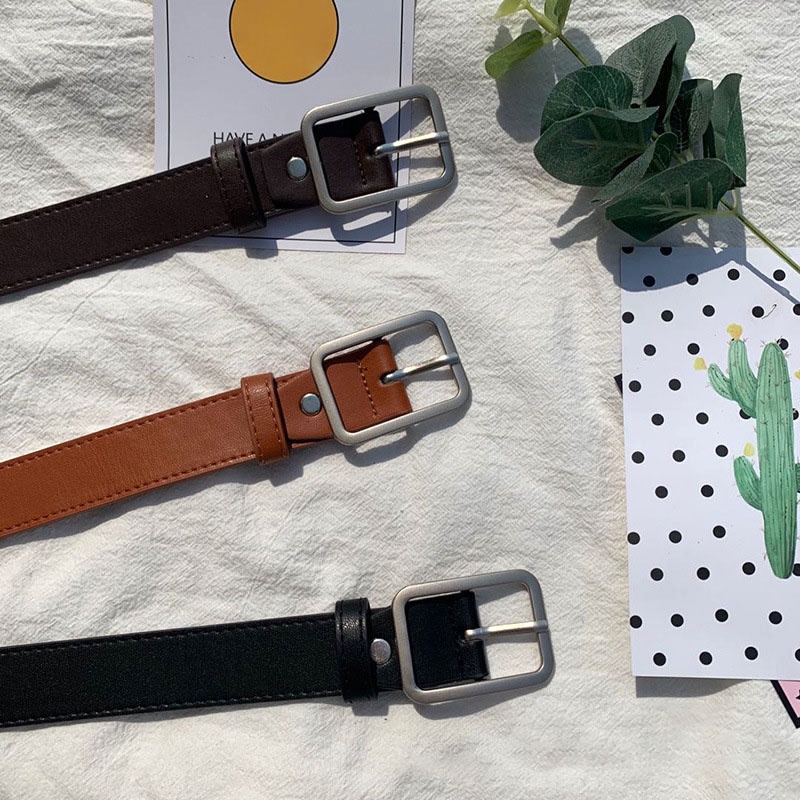 Thắt Lưng Da PU Khóa Vuông Màu Vàng Kim Đơn Giản Dễ Phối Đồ Phong Cách Retro Mới
