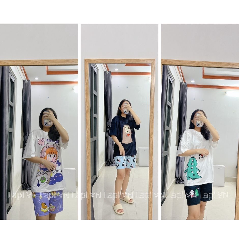 Đồ bộ hoạt hình Lapi VN, Bộ mặc nhà form rộng Unisex Freesize dành cho nam nữ