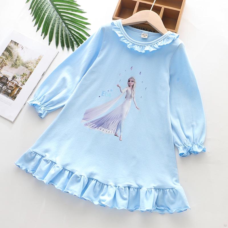 Đầm Ngủ Tay Dài In Hình Công Chúa Frozen Cho Bé Gái