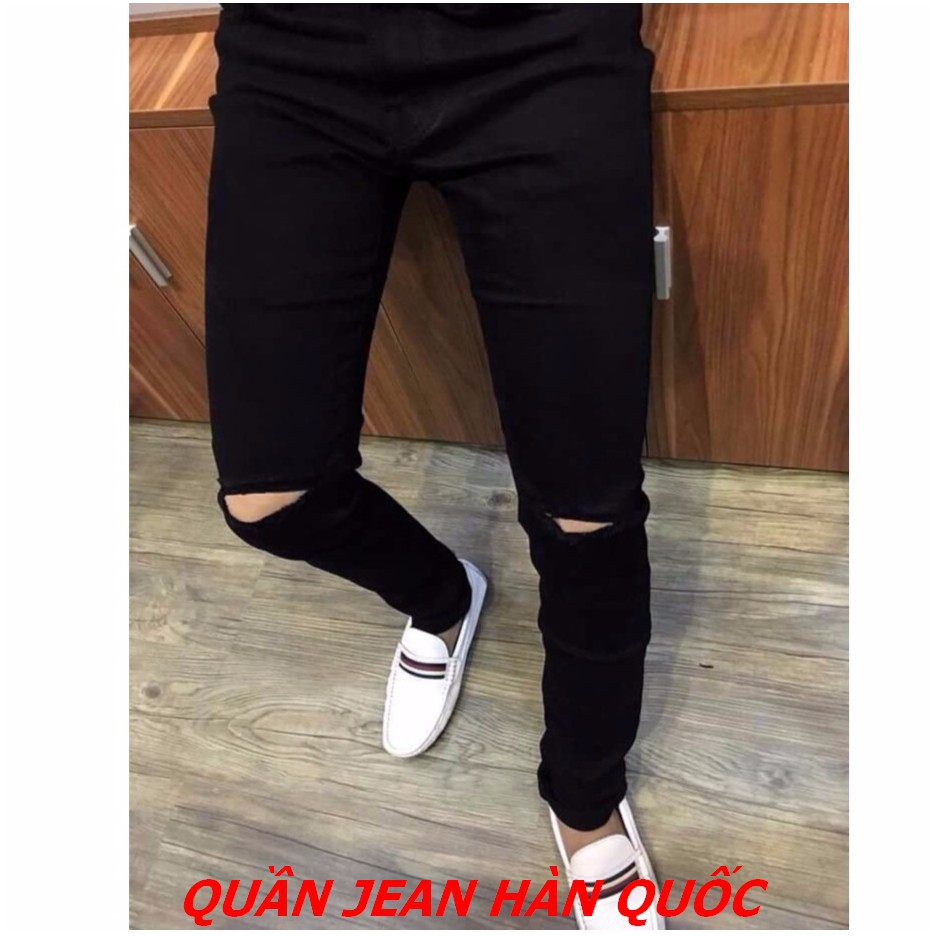 QUẦN JEAN NAM [ CHẤT CO GIÃN 26-36 ] RÁCH GỐI ĐEN SHOP HÀN | BigBuy360 - bigbuy360.vn