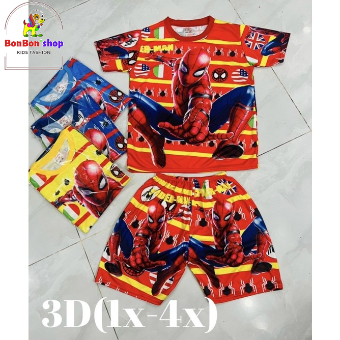 bộ đồ siêu nhân tay ngắn cho bé trai size 20-25kg in hình 3d nổi bật