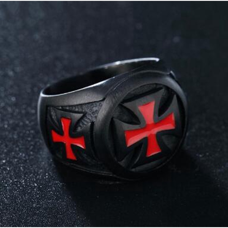 Black Cross Knight Templar Men Inox Crusade Nhẫn cưới Trang sức
