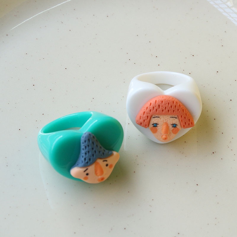 Nhẫn nhựa resin MANYUE hình búp bê trái tim phong cách Hàn Quốc dễ thương sáng tạo