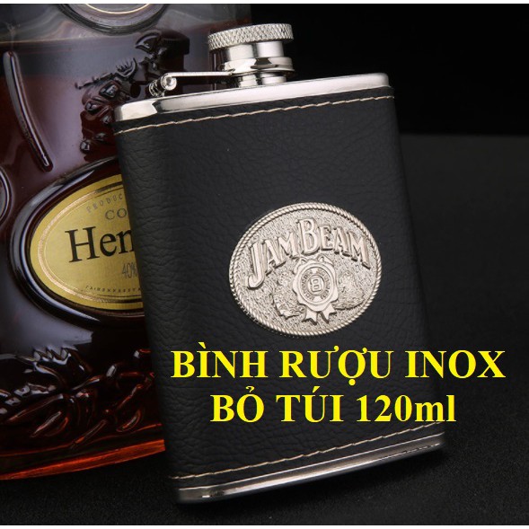 Bình rượu inox Honest 4oz nhỏ gọn bỏ túi, logo Jam Beam