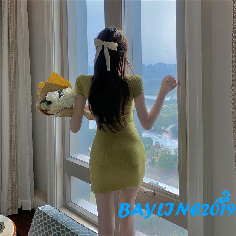 Áo Liền Quần Tay Ngắn Cổ Vuông Màu Sắc Thời Trang Cho Nữ