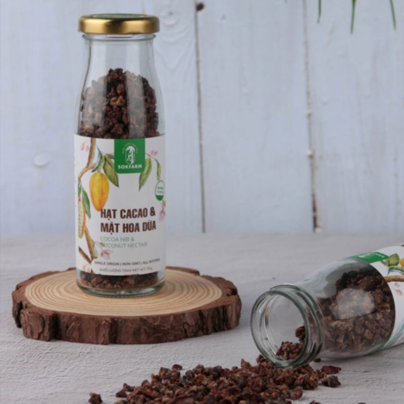Hạt cacao và mật hoa dừa Sokfarm.Thực phẩm ăn vặt, thuần chay